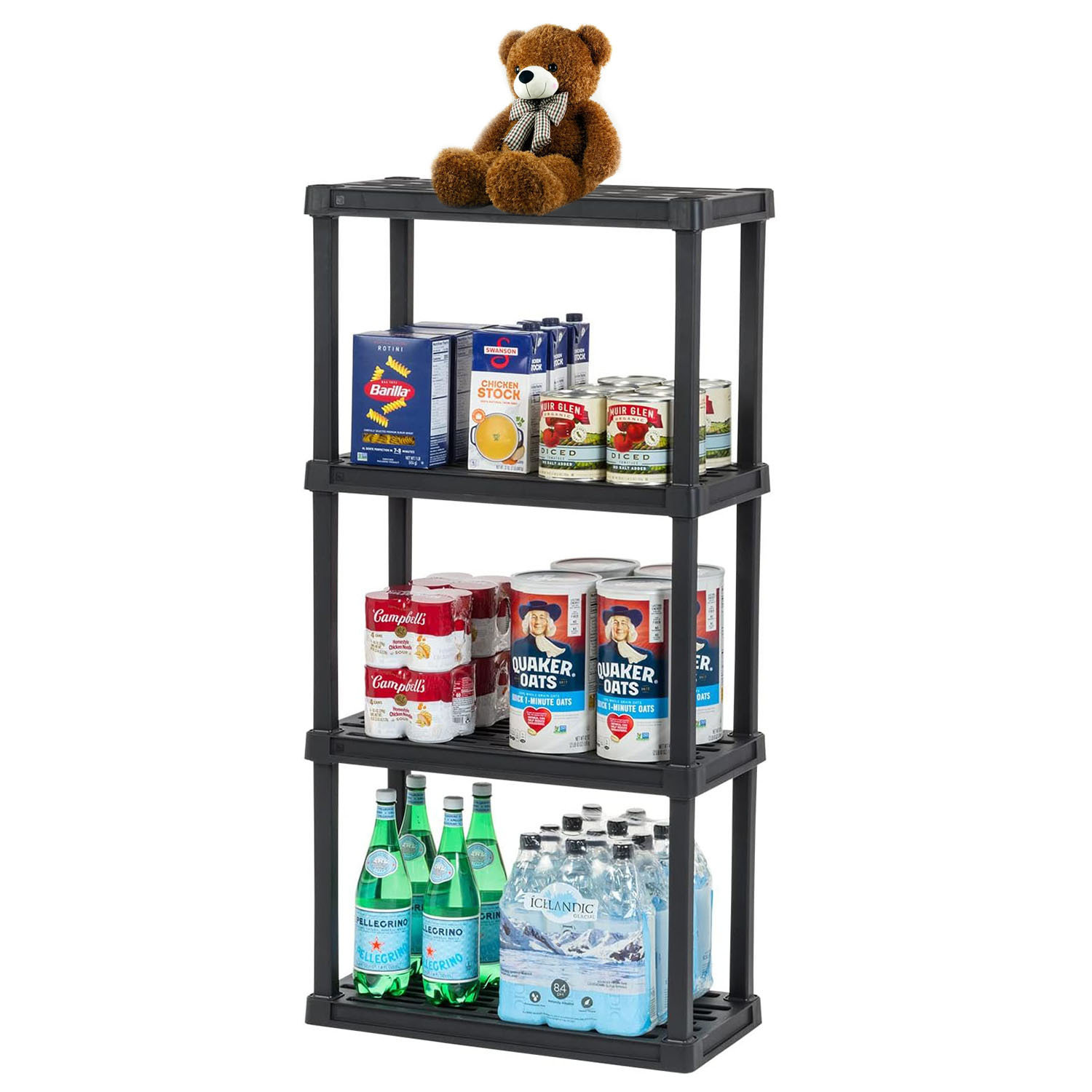 17 Stories 4Tier Heavy Duty Plastic Shelving Unit, 48" Tall, Black